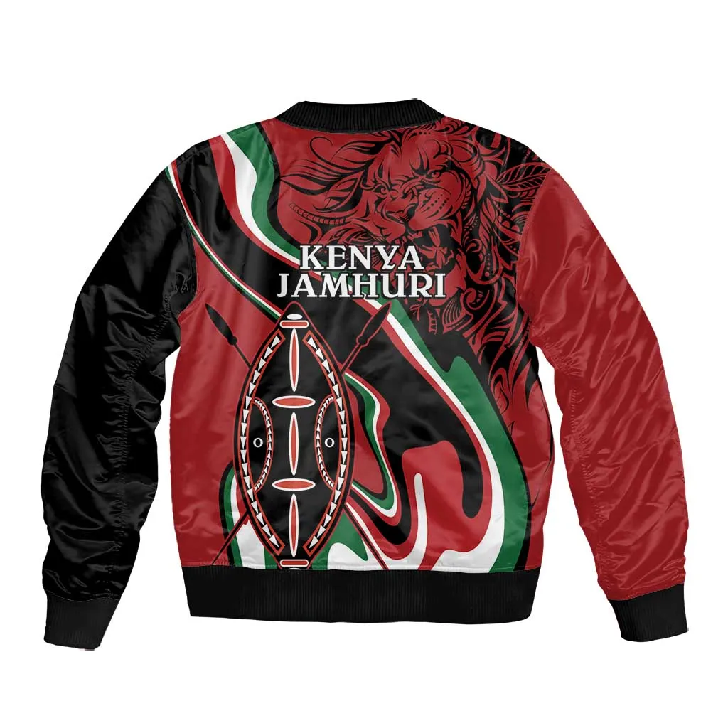 Happy Jamhuri Day Kenya Bomber Jacket Kenyan Lion and Maasai Shield LT9
