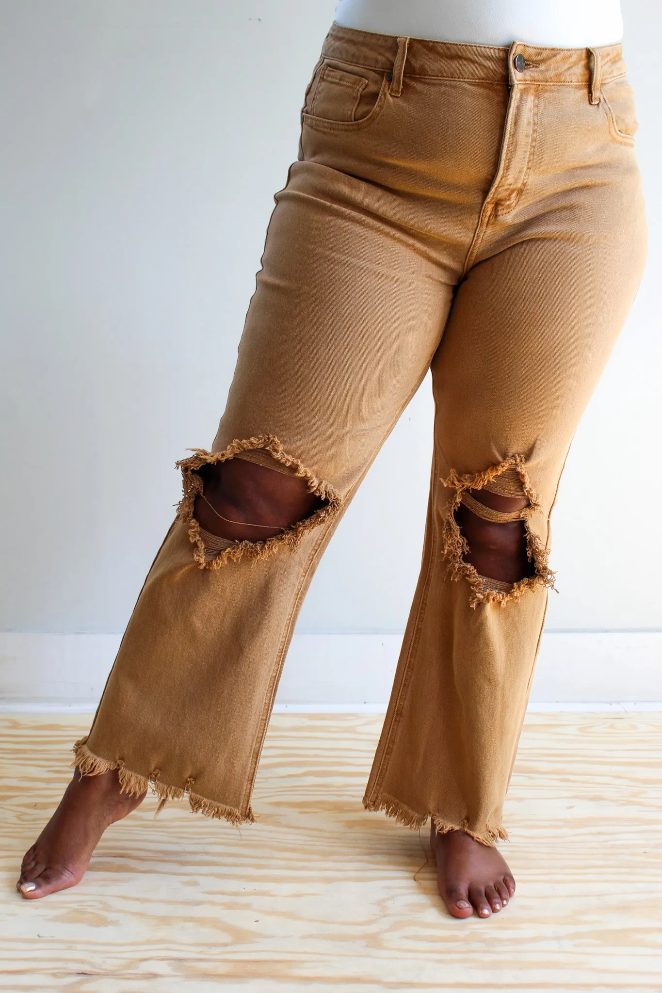 Harlow Distressed Ankle Flare • Camel - PLUS