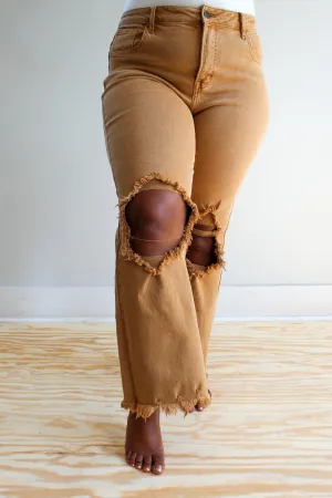Harlow Distressed Ankle Flare • Camel - PLUS