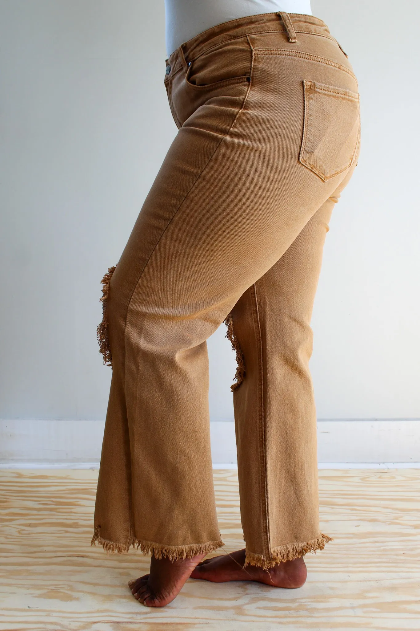 Harlow Distressed Ankle Flare • Camel - PLUS