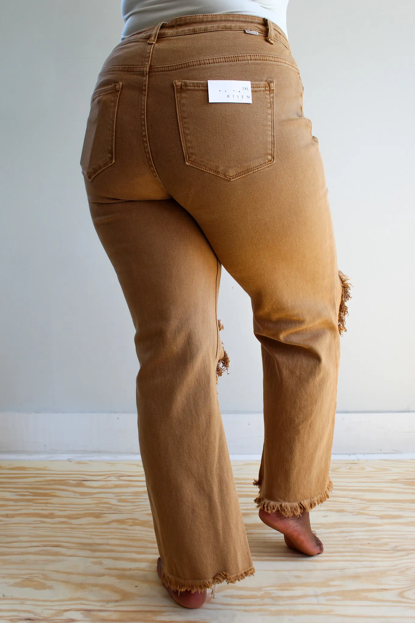Harlow Distressed Ankle Flare • Camel - PLUS