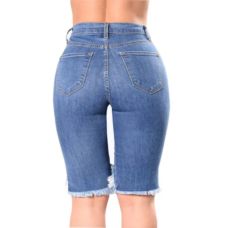 Havoc Distressed Cutout Denim Biker Shorts
