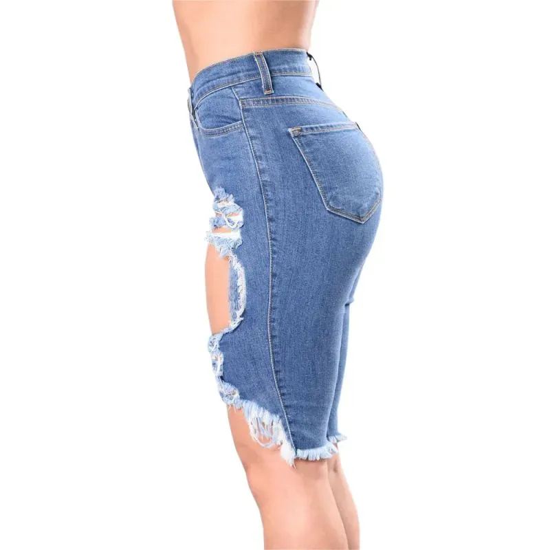 Havoc Distressed Cutout Denim Biker Shorts