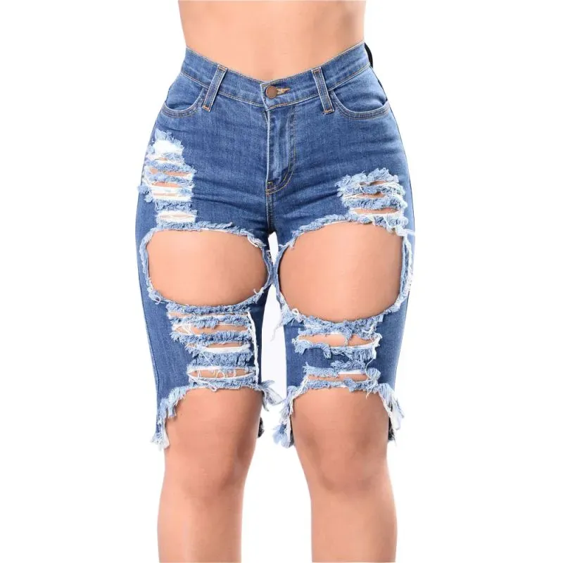 Havoc Distressed Cutout Denim Biker Shorts