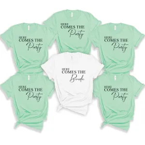 Here Comes The Bride Hen Party T Shirts, Girls Trip Matching Oversized Unisex Tops