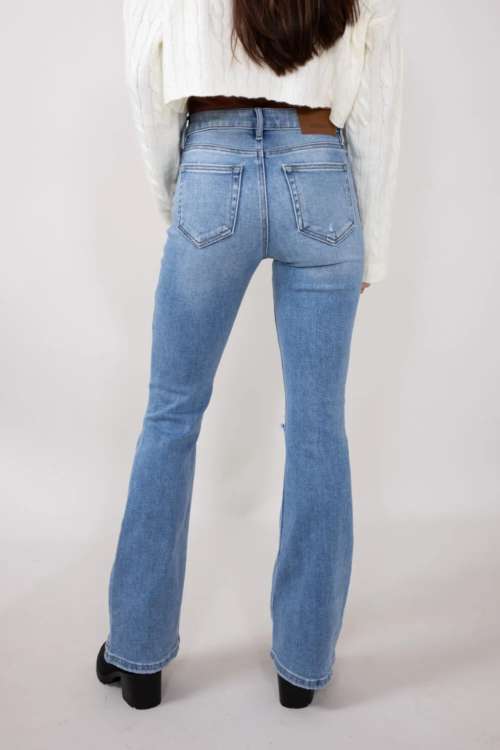 Hidden High Rise Flare Distressed Jeans for Women in Medium Wash | HD3173-ML