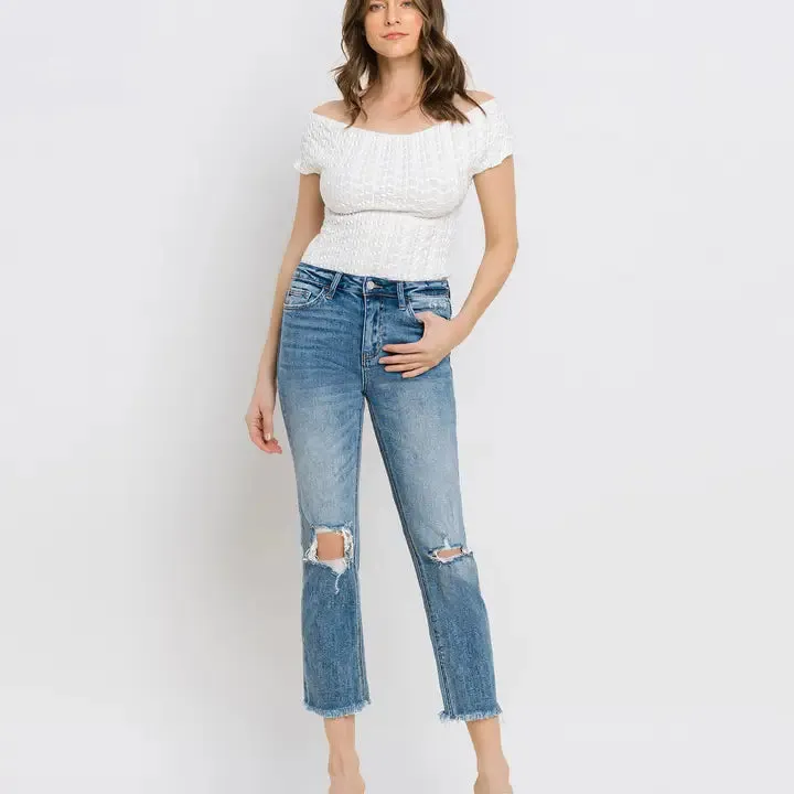 High Rise Distressed Crop Jean