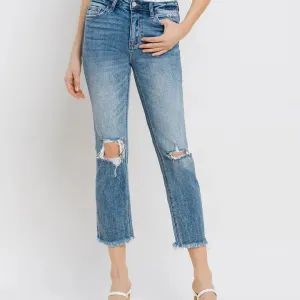 High Rise Distressed Crop Jean