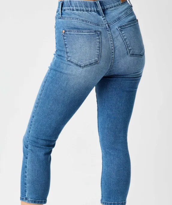 High Waist Cool Denim Pull On Capri
