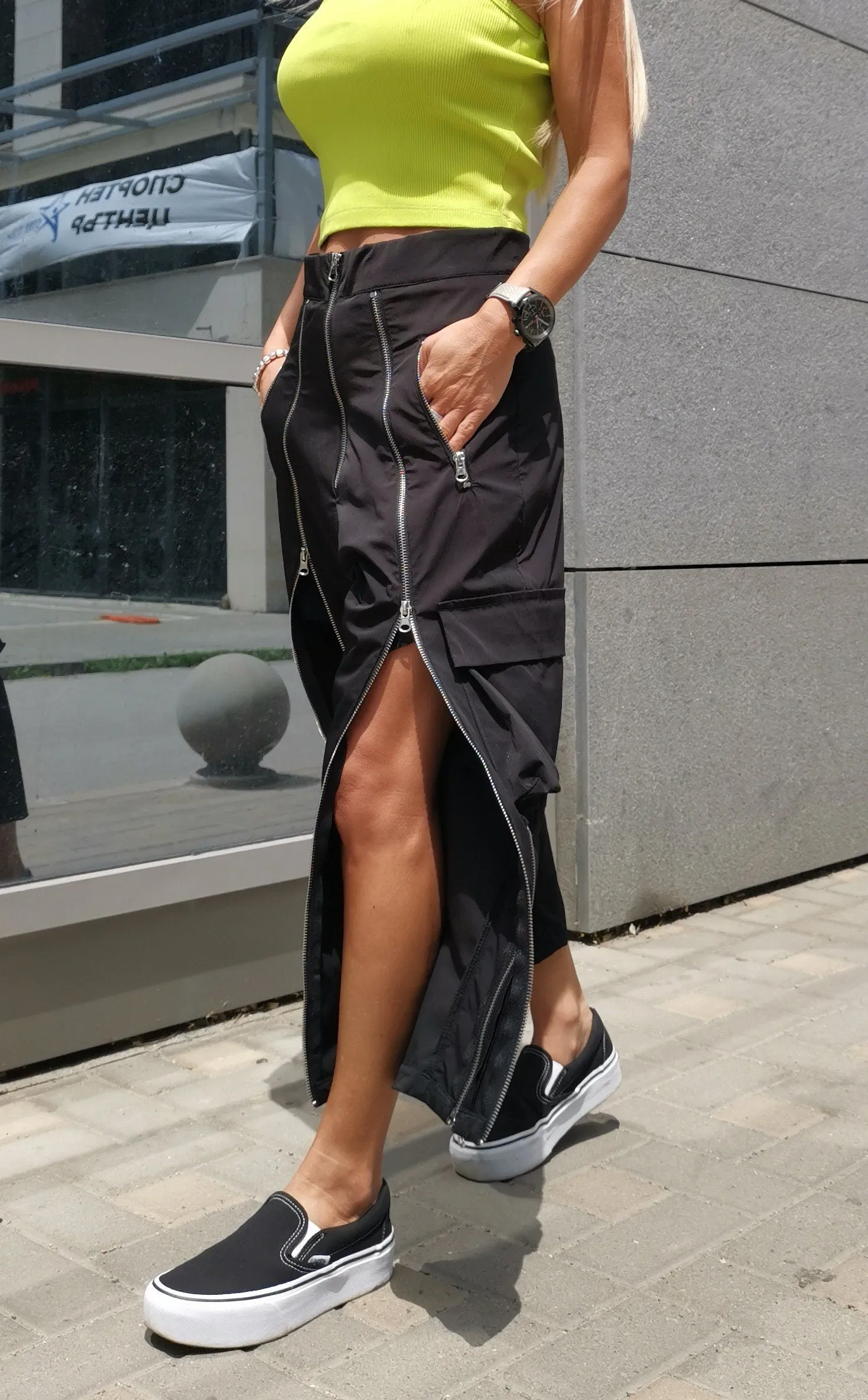 High Waist Trousers, Harem Pants with Zippers, Loose Fit Pants, Black Baggy Pants, Drop Crotch Pants, Extravagant Trousers