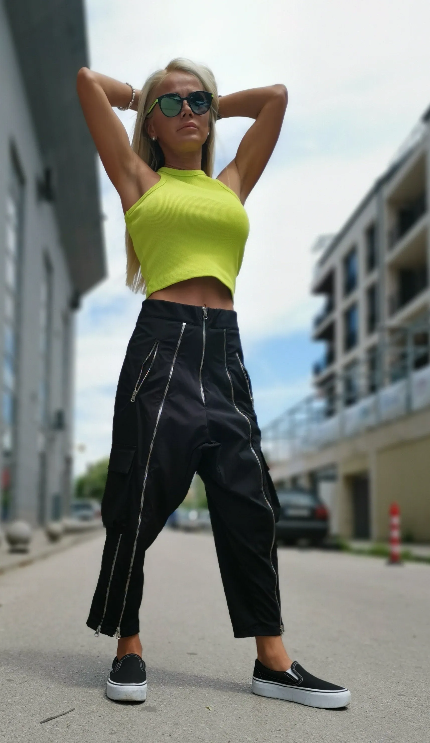 High Waist Trousers, Harem Pants with Zippers, Loose Fit Pants, Black Baggy Pants, Drop Crotch Pants, Extravagant Trousers