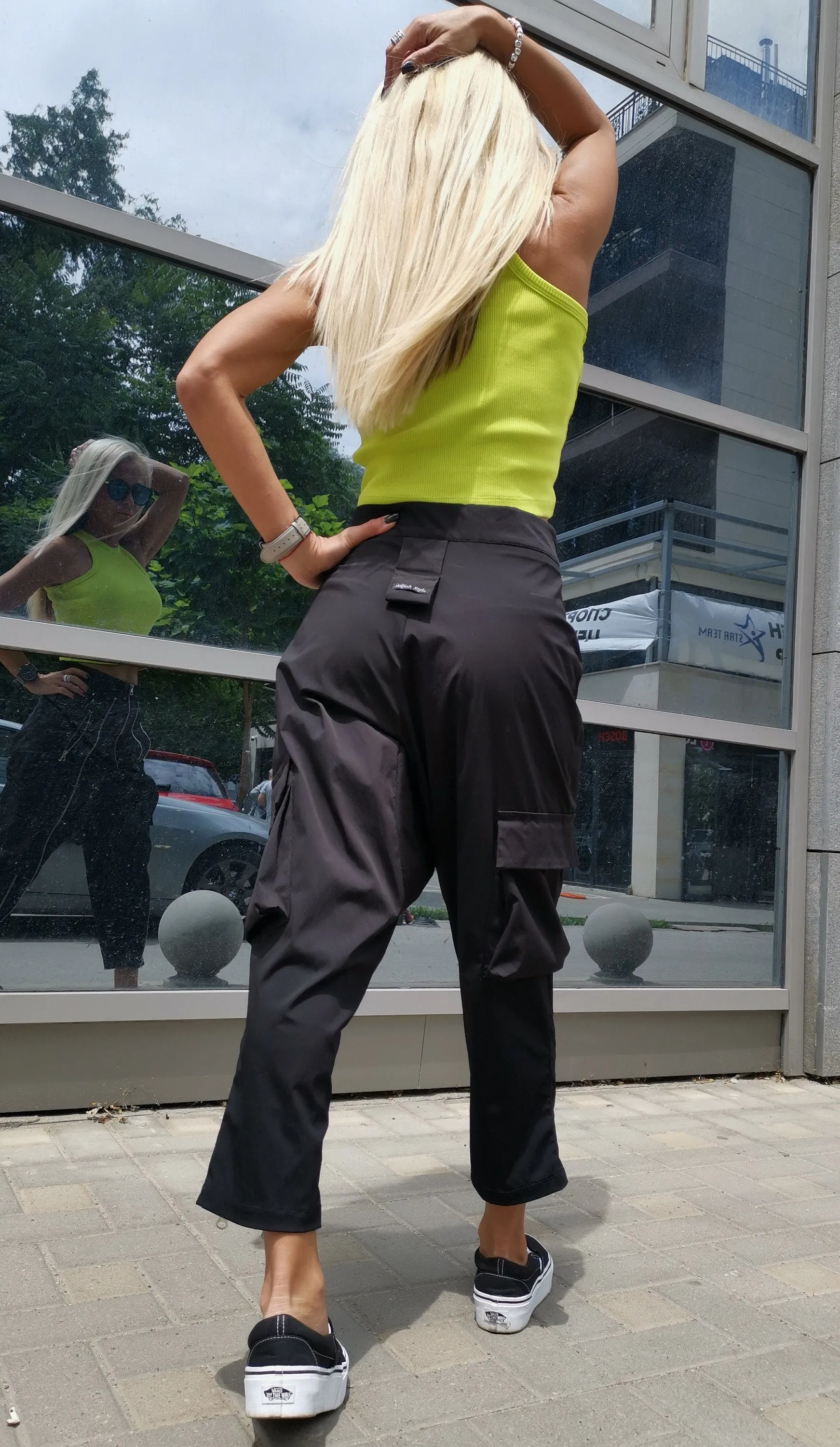 High Waist Trousers, Harem Pants with Zippers, Loose Fit Pants, Black Baggy Pants, Drop Crotch Pants, Extravagant Trousers