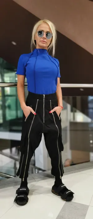 High Waist Trousers, Harem Pants with Zippers, Loose Fit Pants, Black Baggy Pants, Drop Crotch Pants, Extravagant Trousers