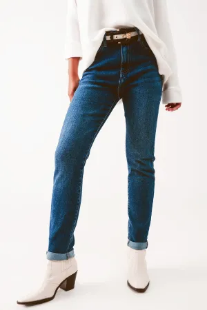 High waisted skinny jeans in mid wash