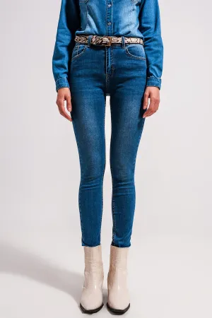 High waisted stretch skinny jeans in mid wash blue