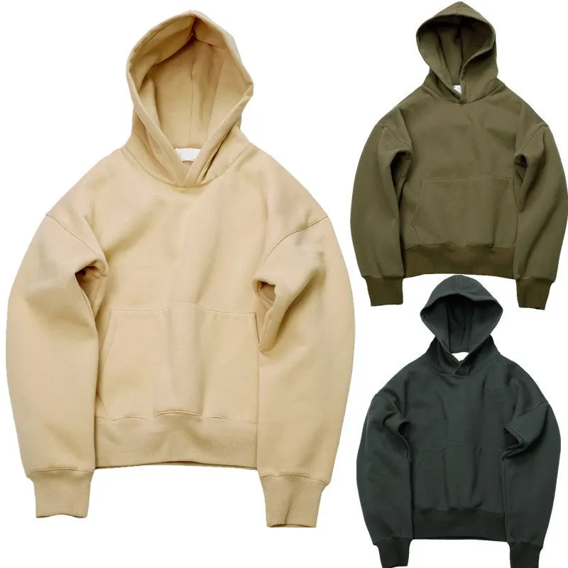 hip hop hoodies with fleece WARM winter mens kanye west hoodie sweatshirt swag solid Olive pullover