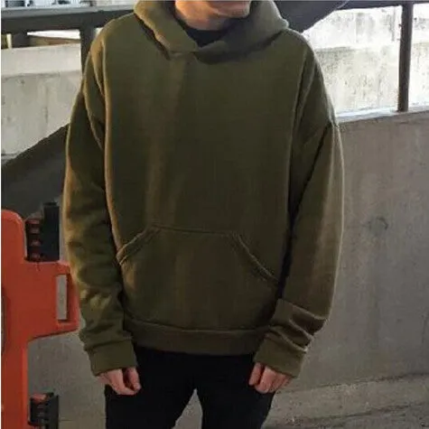 hip hop hoodies with fleece WARM winter mens kanye west hoodie sweatshirt swag solid Olive pullover