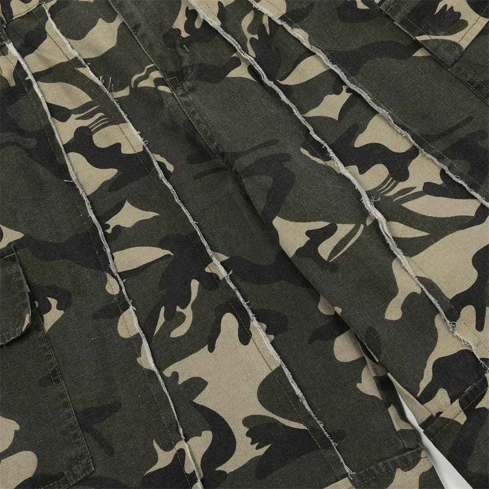 Hip-Hop Trendy Workwear Camouflage Pants Men's Loose Wide-Leg Trousers Stitching Design Sense Straight Camouflage Pants