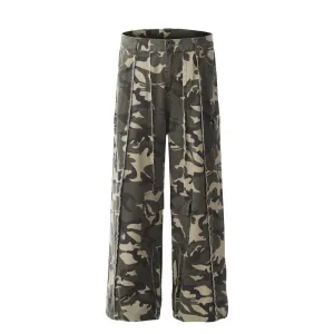 Hip-Hop Trendy Workwear Camouflage Pants Men's Loose Wide-Leg Trousers Stitching Design Sense Straight Camouflage Pants
