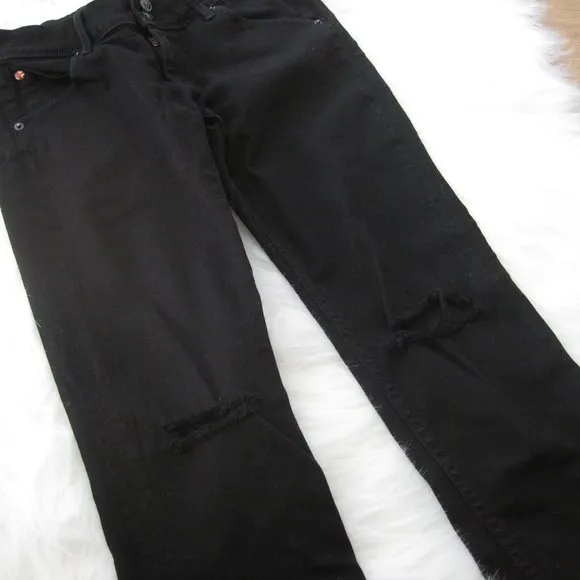 Hudson Black Skinny Jeans Distressed Knees 27