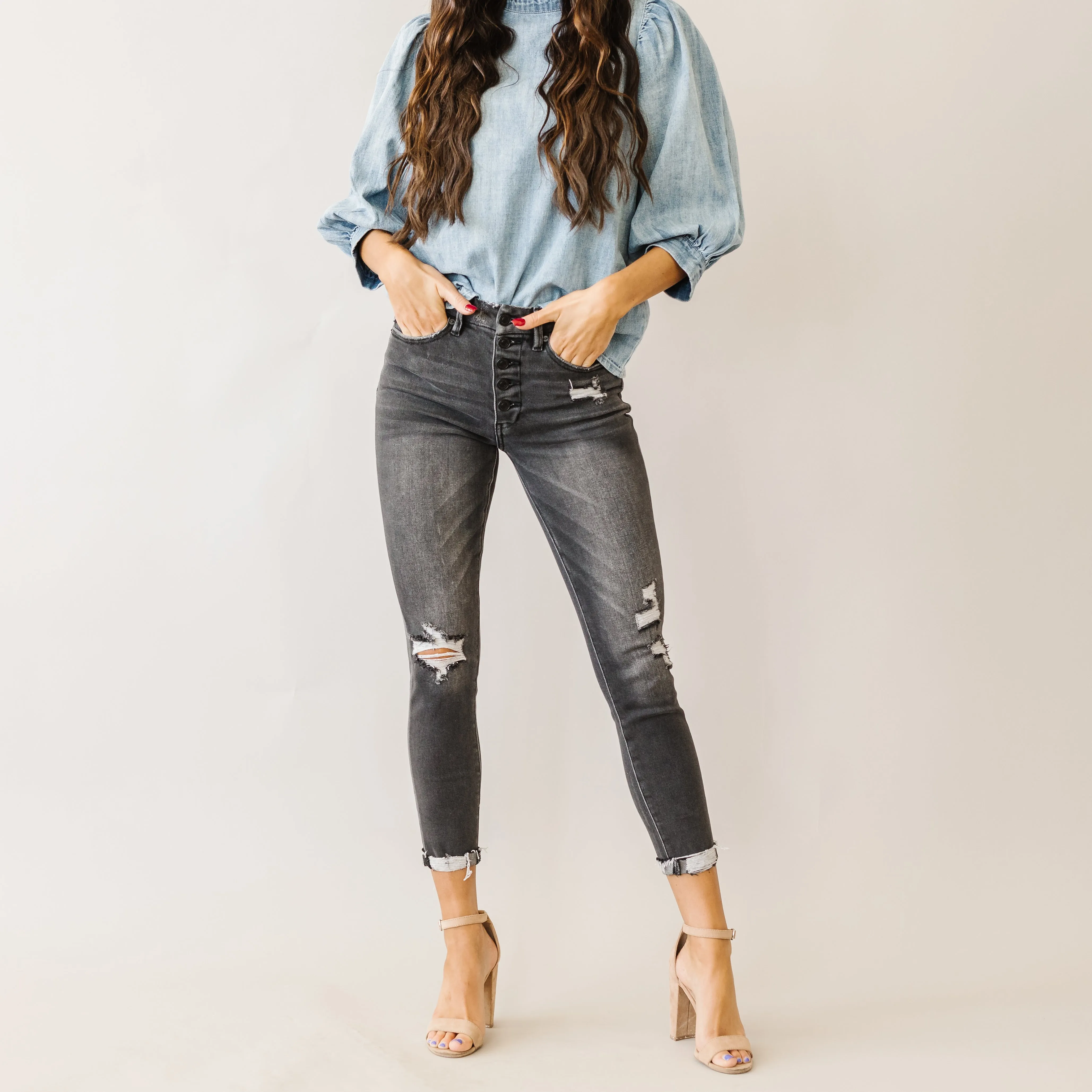 I Want It All Kancan Button Fly Ankle Skinny