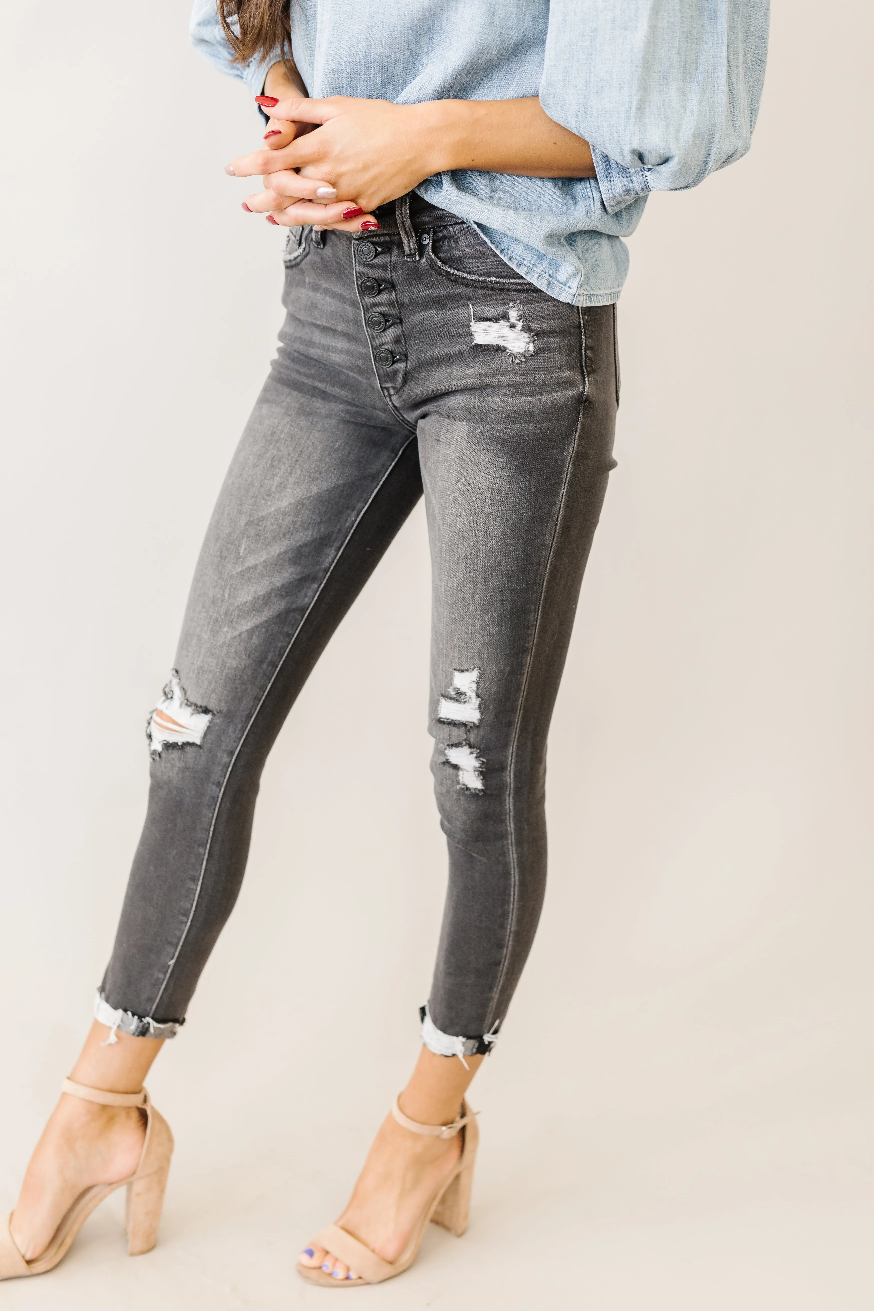 I Want It All Kancan Button Fly Ankle Skinny