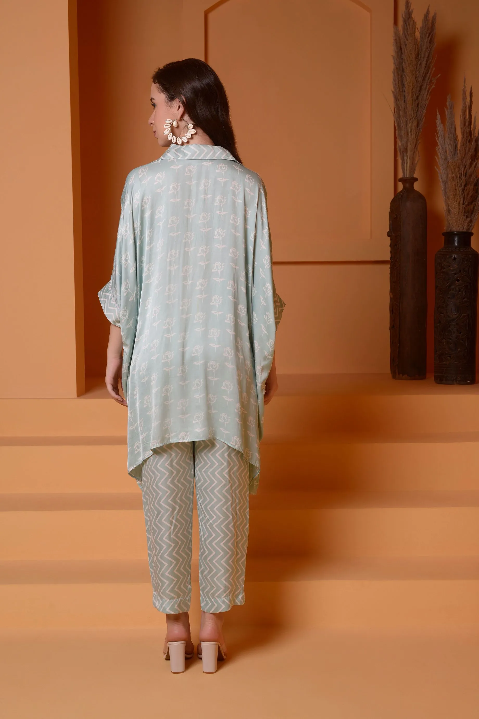 ICE BLUE BAGGY PRINTED COORD SET