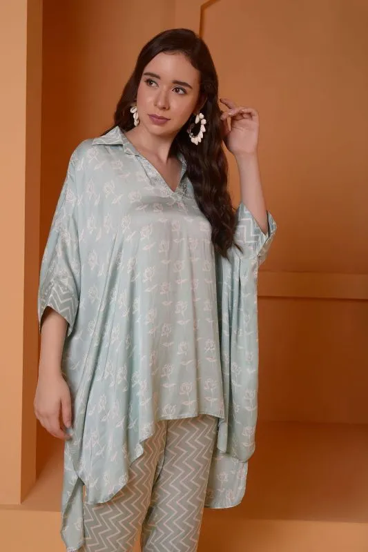 ICE BLUE BAGGY PRINTED COORD SET