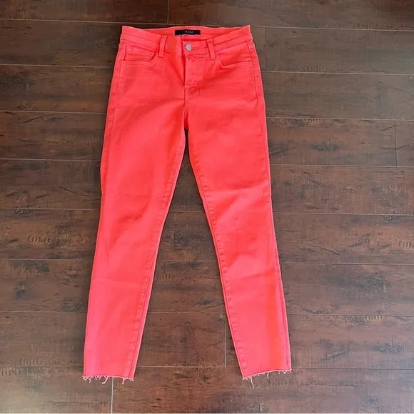 J BRAND Denim Skinny Jeans Coral Raw Hem Kalani Size 26 Mid Rise Ankle