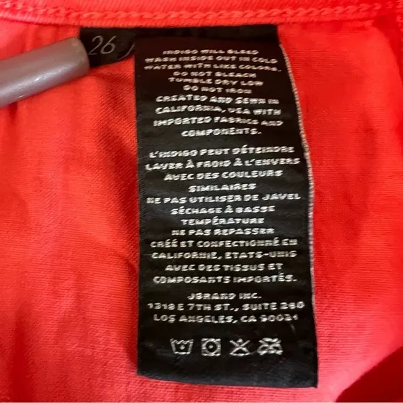 J BRAND Denim Skinny Jeans Coral Raw Hem Kalani Size 26 Mid Rise Ankle