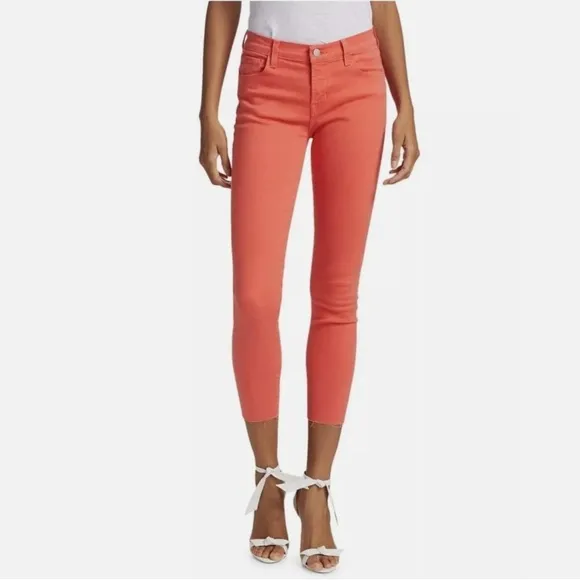 J BRAND Denim Skinny Jeans Coral Raw Hem Kalani Size 26 Mid Rise Ankle