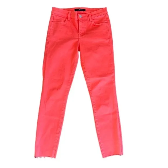 J BRAND Denim Skinny Jeans Coral Raw Hem Kalani Size 26 Mid Rise Ankle