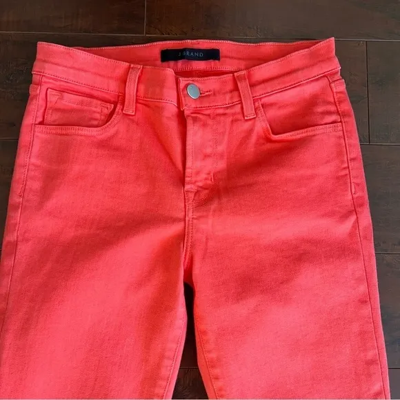 J BRAND Denim Skinny Jeans Coral Raw Hem Kalani Size 26 Mid Rise Ankle