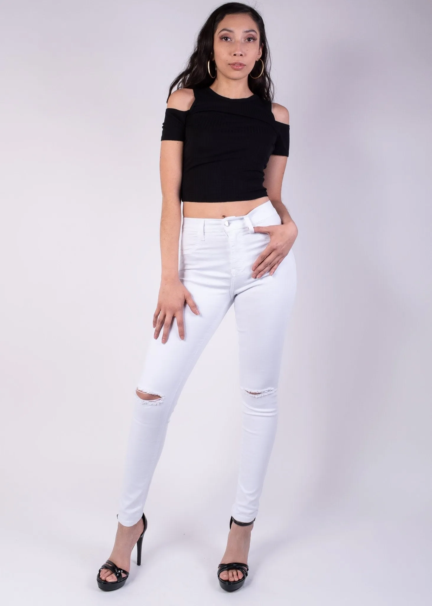 Jessica High Rise Knee Cut Skinny Jeans