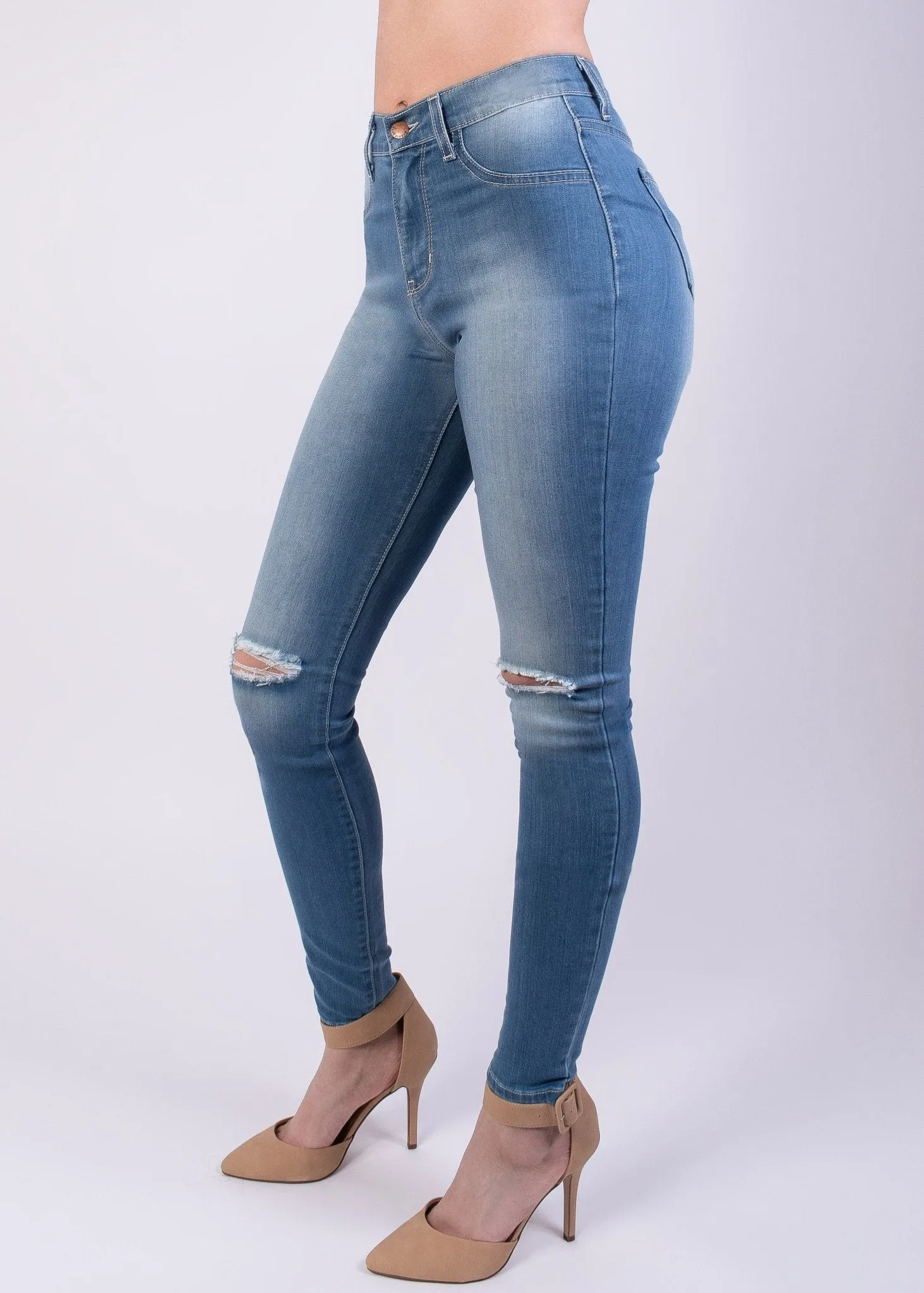 Jessica High Rise Knee Cut Skinny Jeans