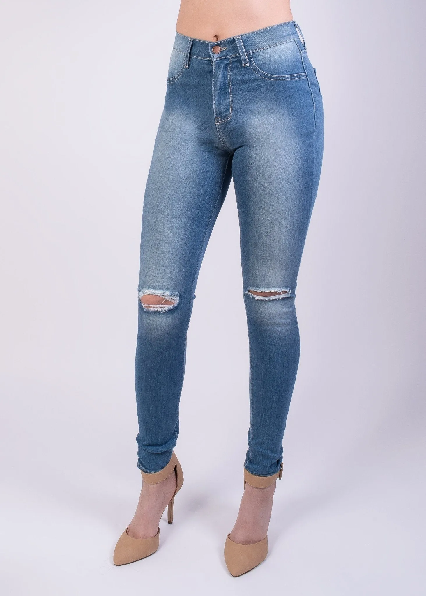 Jessica High Rise Knee Cut Skinny Jeans