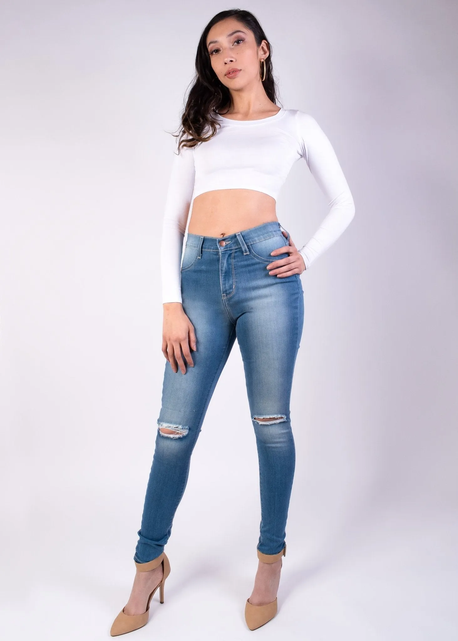 Jessica High Rise Knee Cut Skinny Jeans