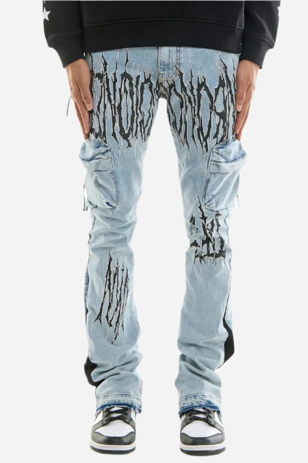 Jet Black Thorn Cargo Jeans - Skinny Flare Fit