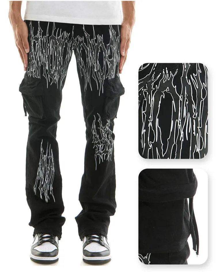 Jet Black Thorn Cargo Jeans - Skinny Flare Fit