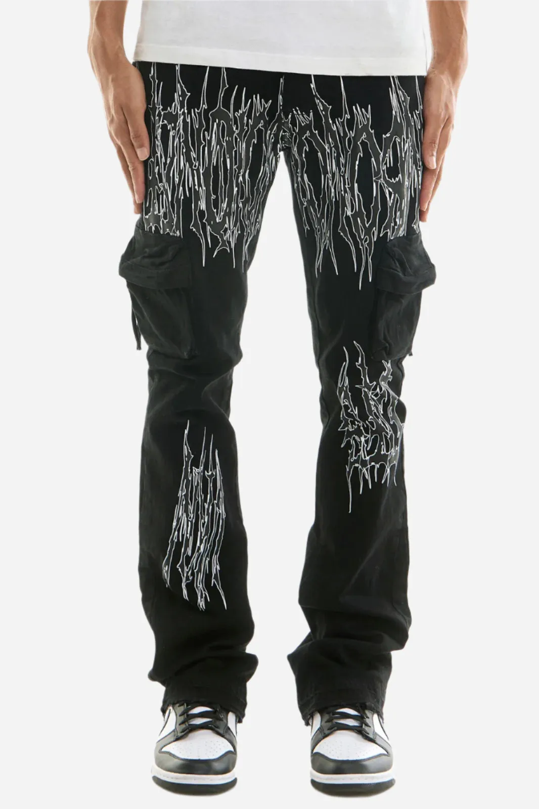 Jet Black Thorn Cargo Jeans - Skinny Flare Fit