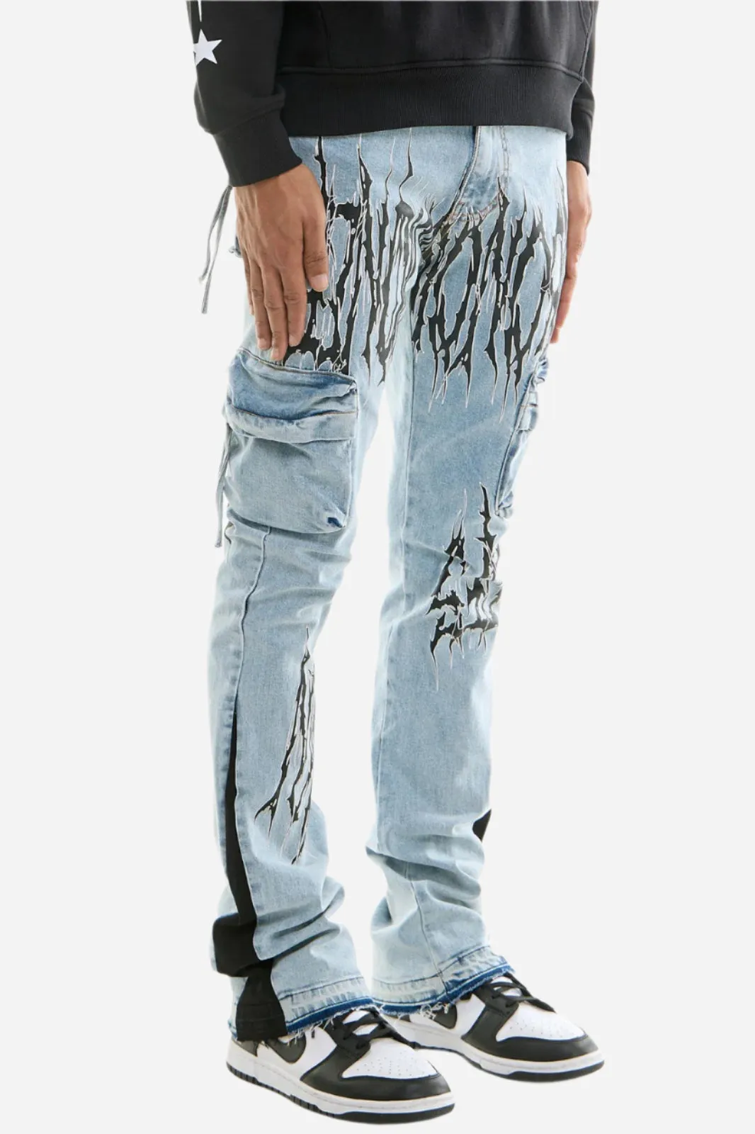 Jet Black Thorn Cargo Jeans - Skinny Flare Fit