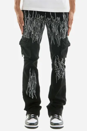Jet Black Thorn Cargo Jeans - Skinny Flare Fit