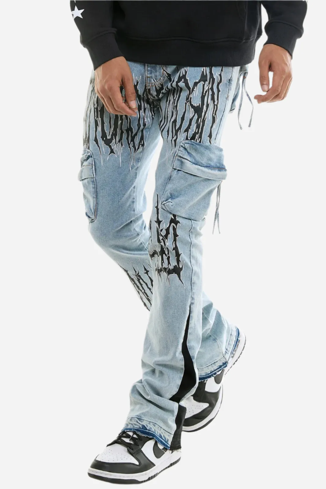 Jet Black Thorn Cargo Jeans - Skinny Flare Fit