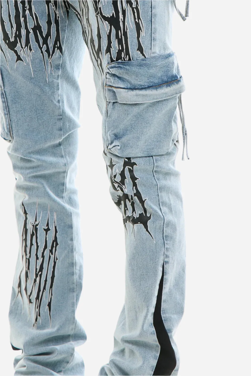 Jet Black Thorn Cargo Jeans - Skinny Flare Fit