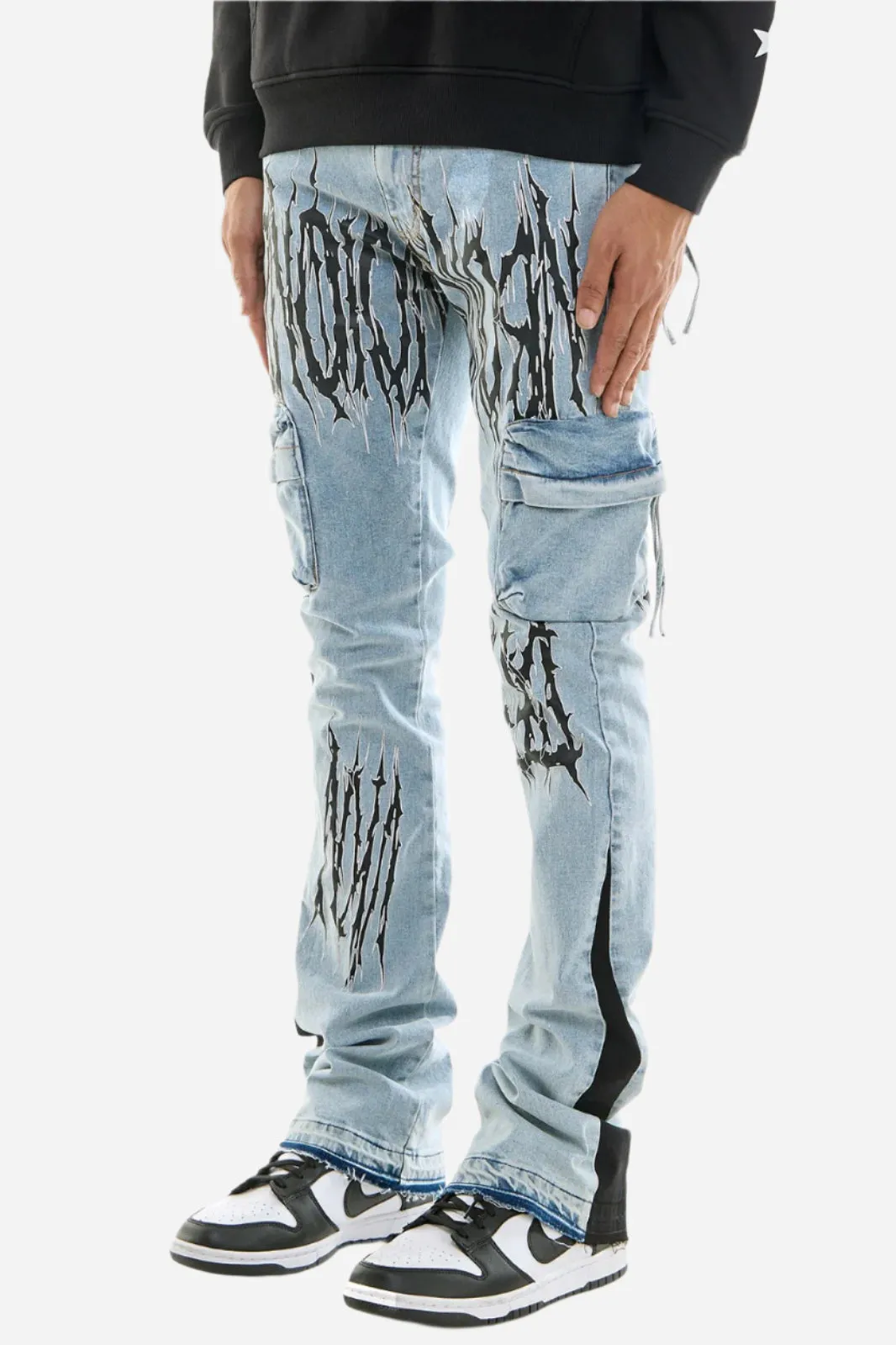 Jet Black Thorn Cargo Jeans - Skinny Flare Fit