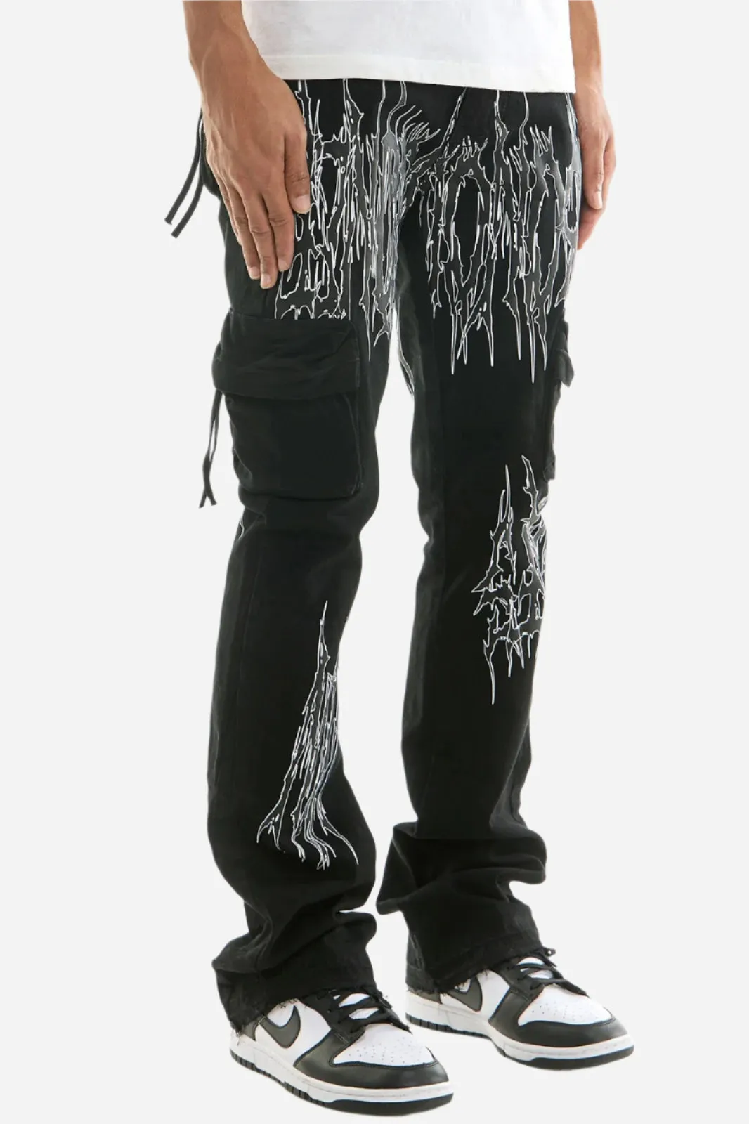 Jet Black Thorn Cargo Jeans - Skinny Flare Fit