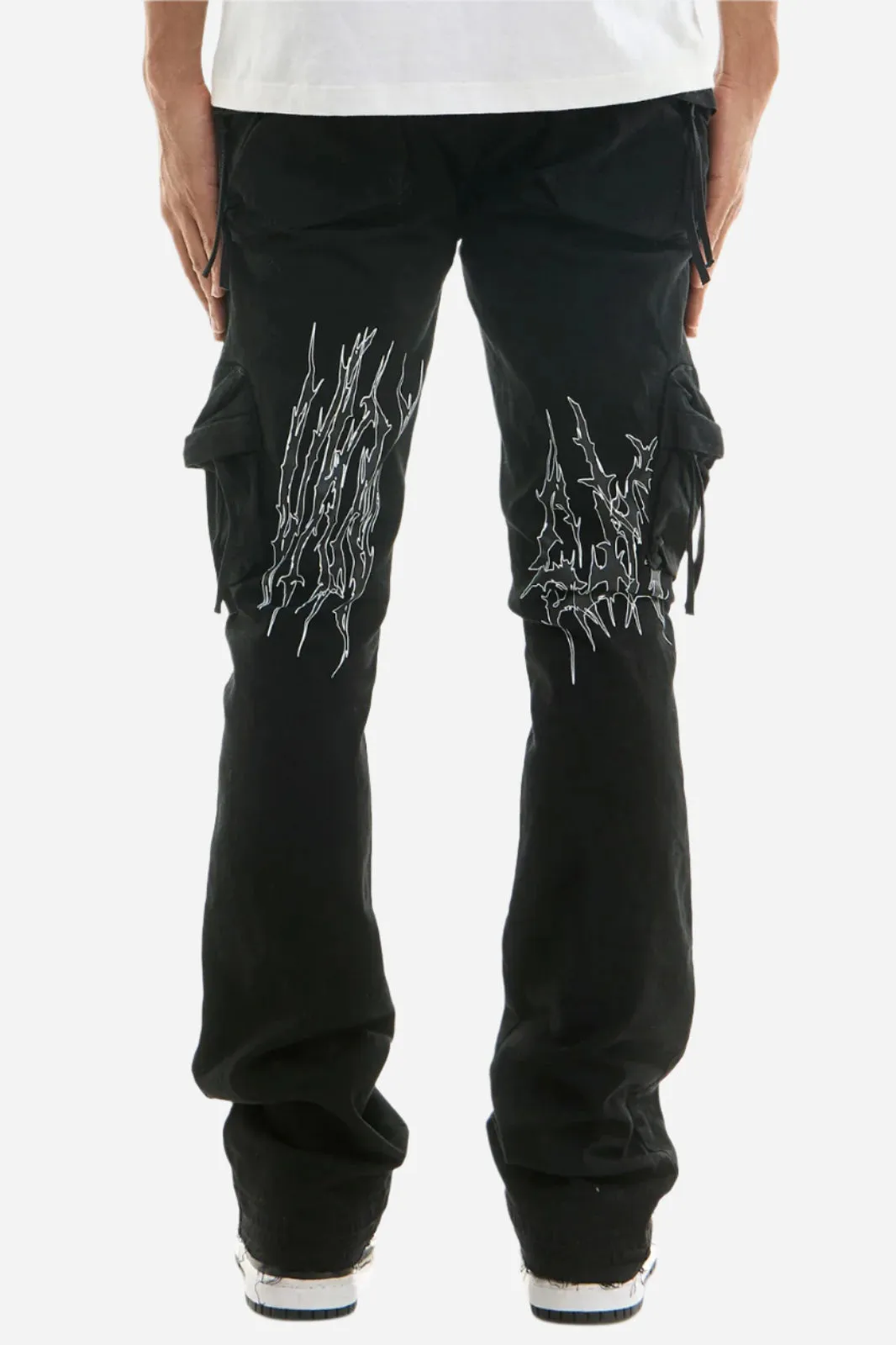 Jet Black Thorn Cargo Jeans - Skinny Flare Fit