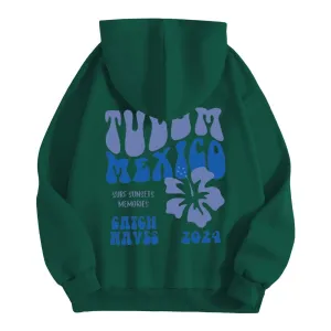 JIOEEH 2024 preppy sweatshirt Preppy Casual Letter Floral Print Sweatshirt Drawstring Oversized Graphic Pullover Cute Hoodies girls zip up hoodies size 10-12(2-GreenXL)