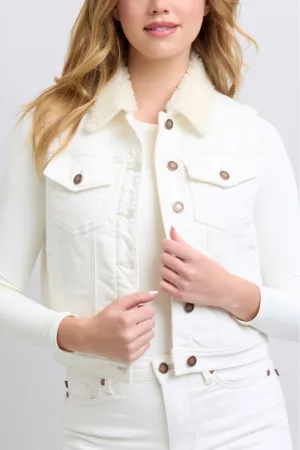 Judy Blue Shearling Lined White Denim Vest