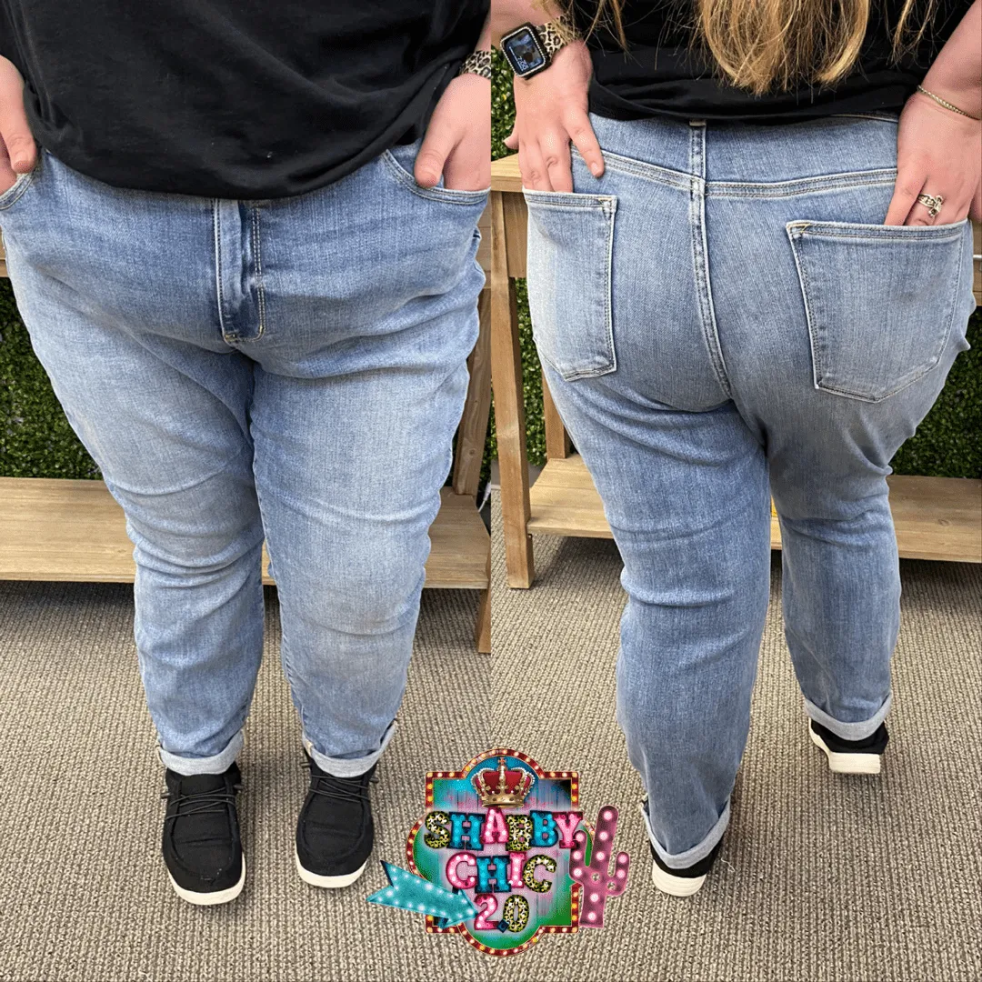Judy Light Wash Cuffed Jeans - Non Distressed